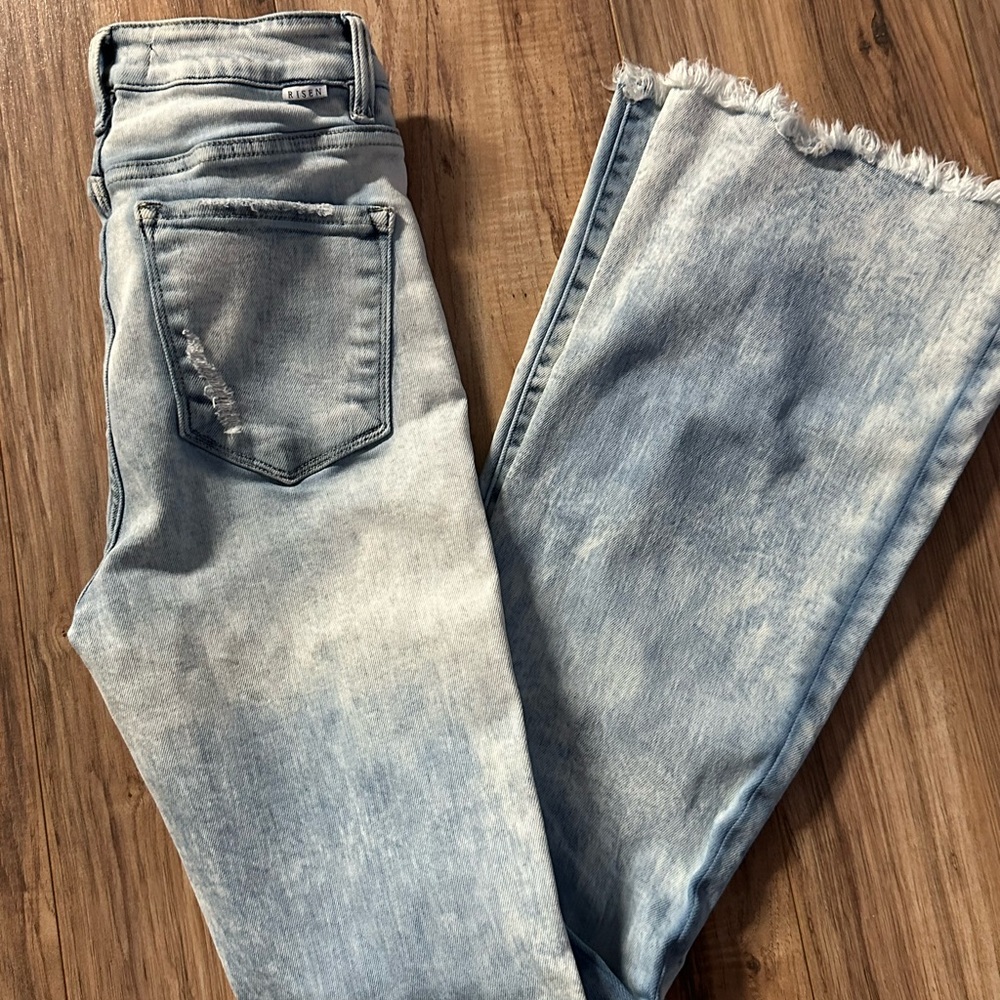 Risen Light Blue Distressed Women's Boot Cut Jeans 5/27
